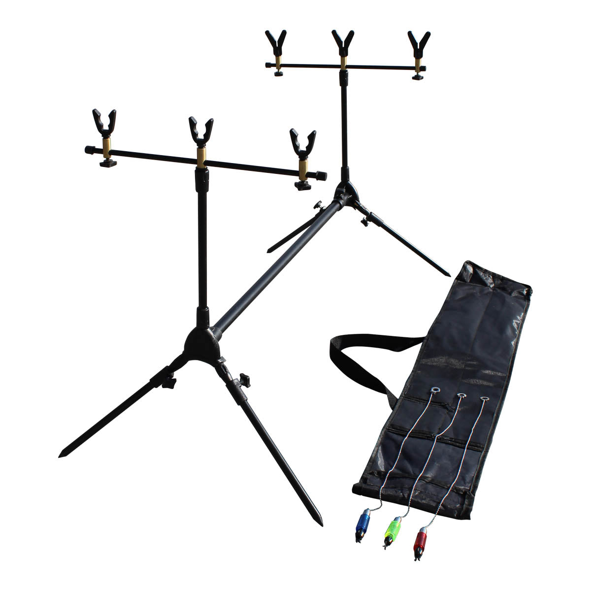 Complete Fishing Rod Pod Set with Bite Indicators and Accessories