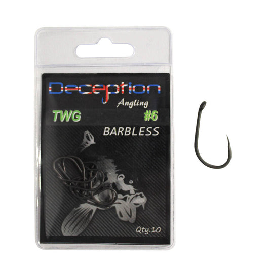 Deception Angling - Barbless Hooks - Wide Gape with Inturned Eye