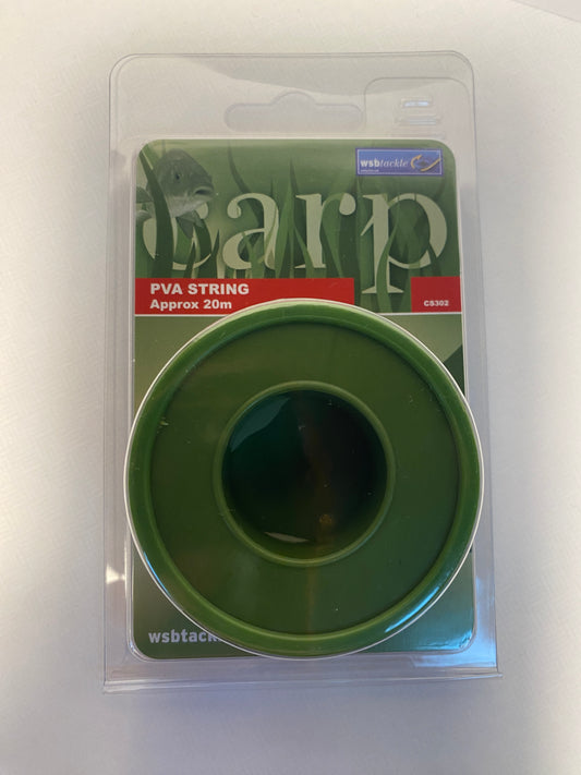 Green spool of PVA string in packaging on a white background