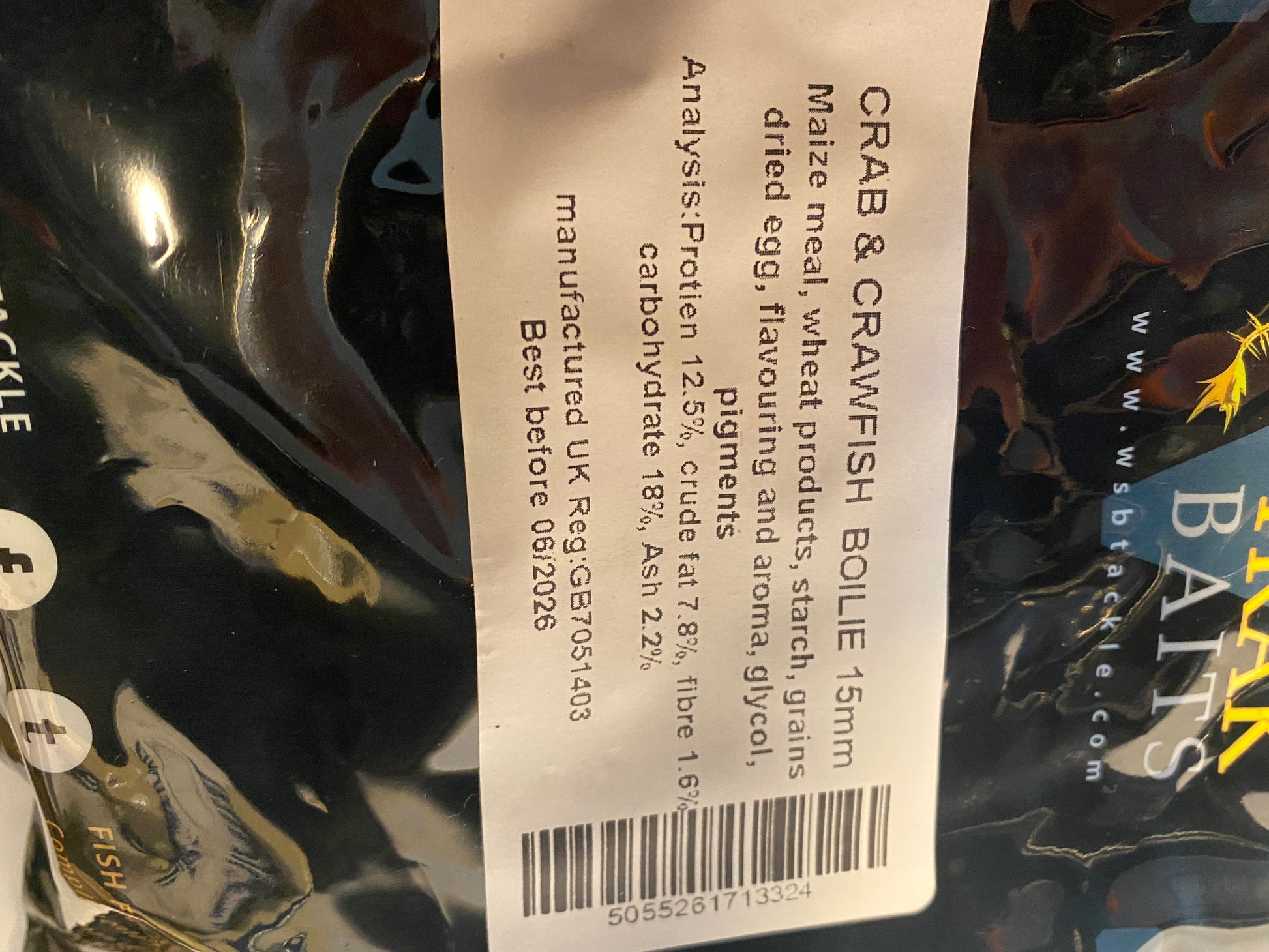 Close-up of a label on a Magnatrak Baits product packaging.