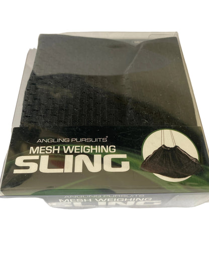 A packaged black mesh fishing weight, branded 'Sling' by Angling Rebels, shown in its clear plastic box with a black and green label.